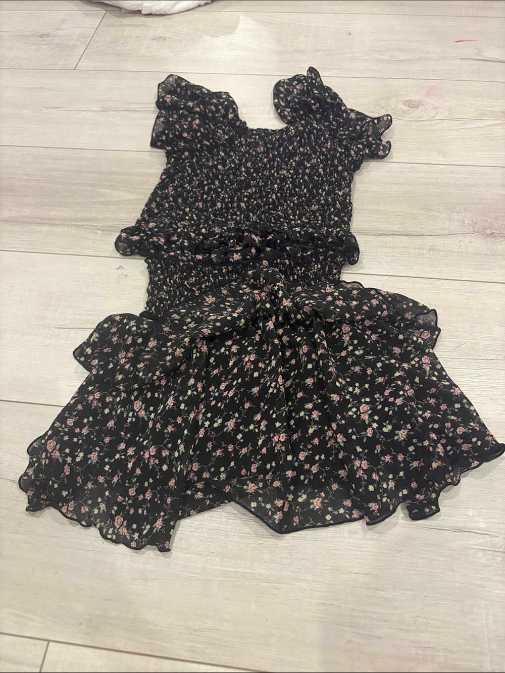 Flowers by Zoe Black Floral Smocked Casual Dress